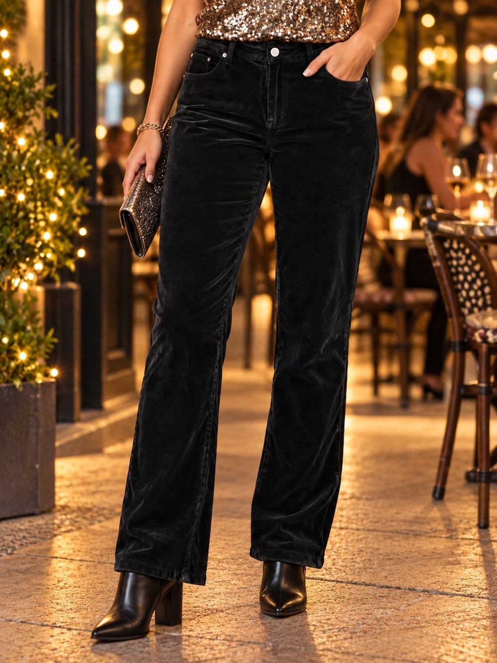 Ann Taylor Black Velour Pants Women’s Size 12 Five Pocket Straight Leg Chic